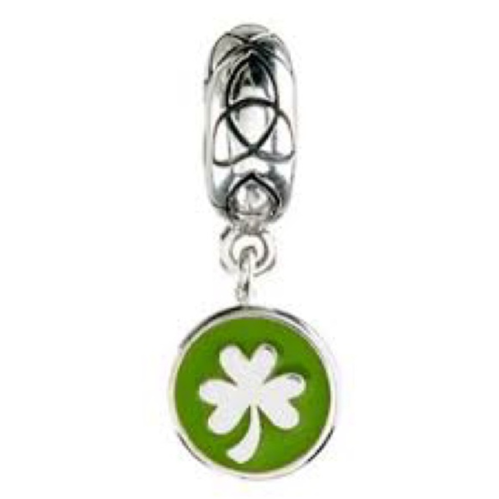Tara’s Diary Sterling Silver Green Enamel Shamrock Dangle Charm